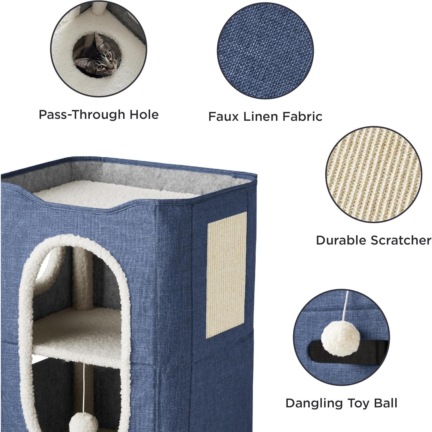 Casa para Gatos de 2 Pisos Bedsure Azul 58.4x45.7x35.6 cm