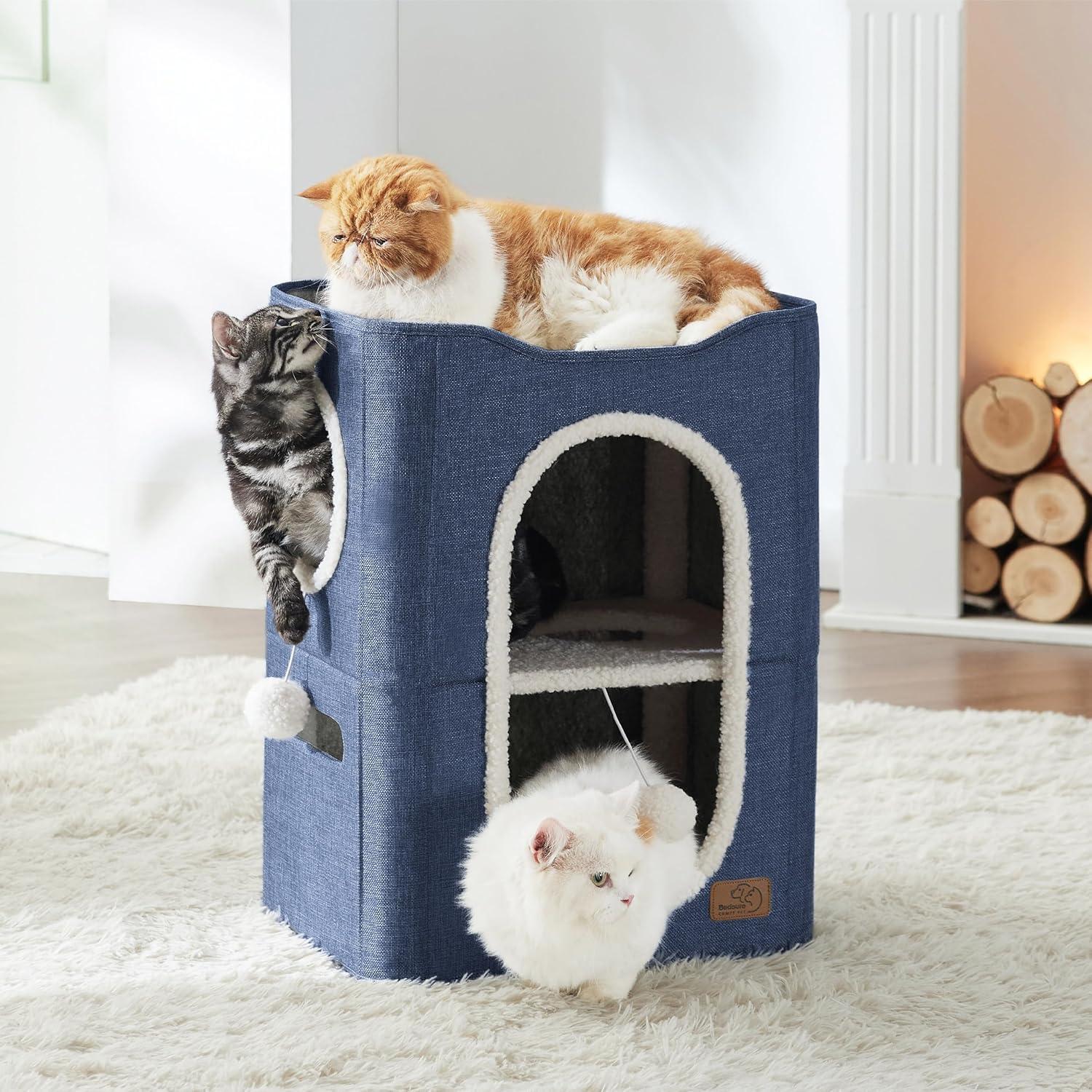 Casa para Gatos de 2 Pisos Bedsure Azul 58.4x45.7x35.6 cm
