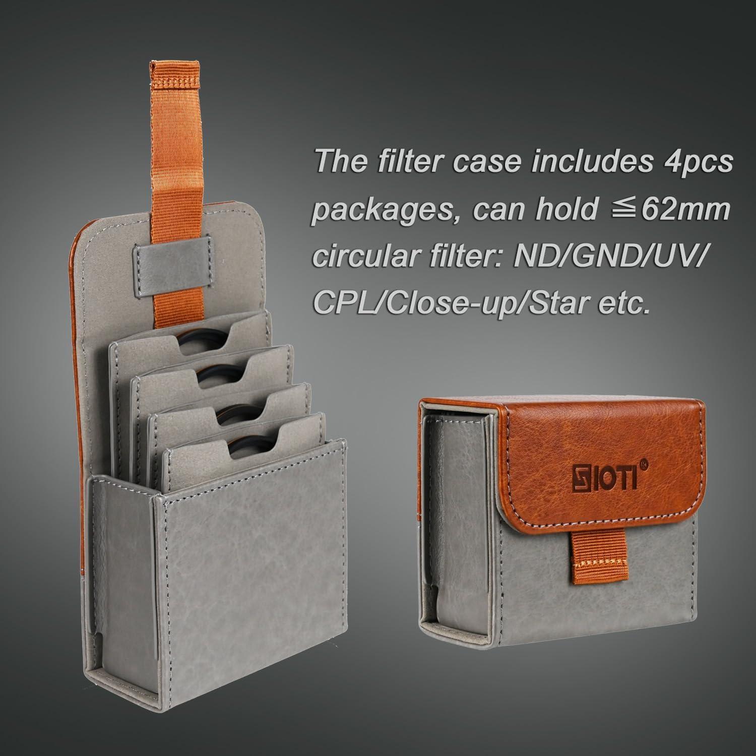 Funda de Filtro de Lente SIOTI 4 Bolsillos Cuero 62mm