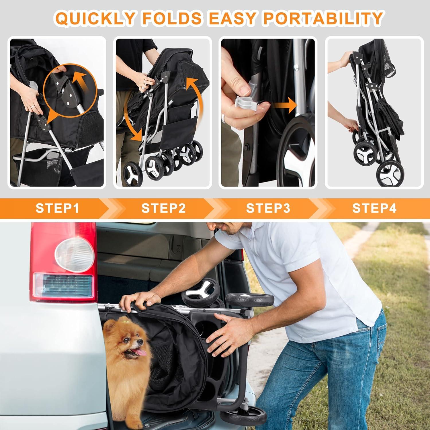 Carrito para Mascotas Nova Negro Plegable 15 kg 4 Ruedas