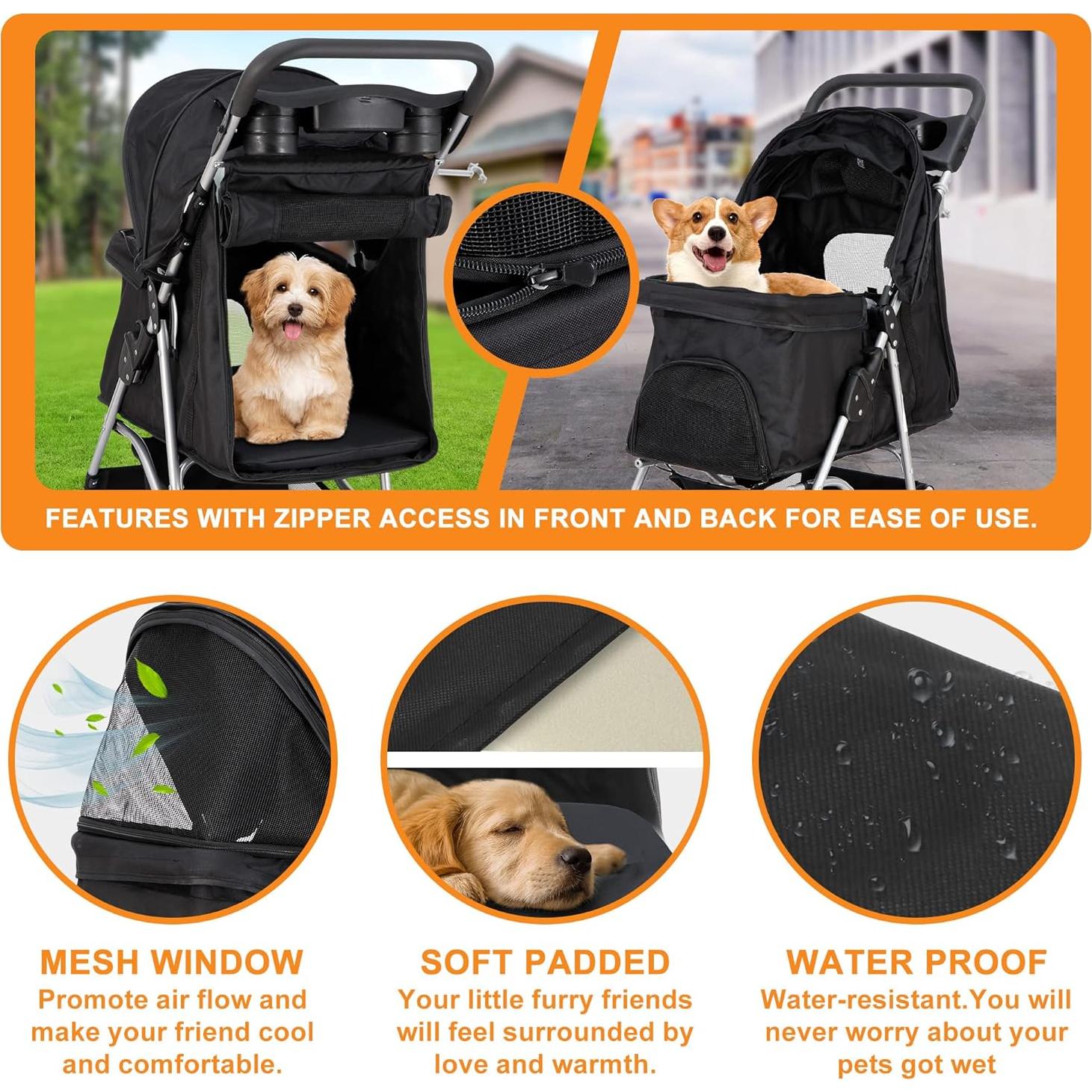 Carrito para Mascotas Nova Negro Plegable 15 kg 4 Ruedas