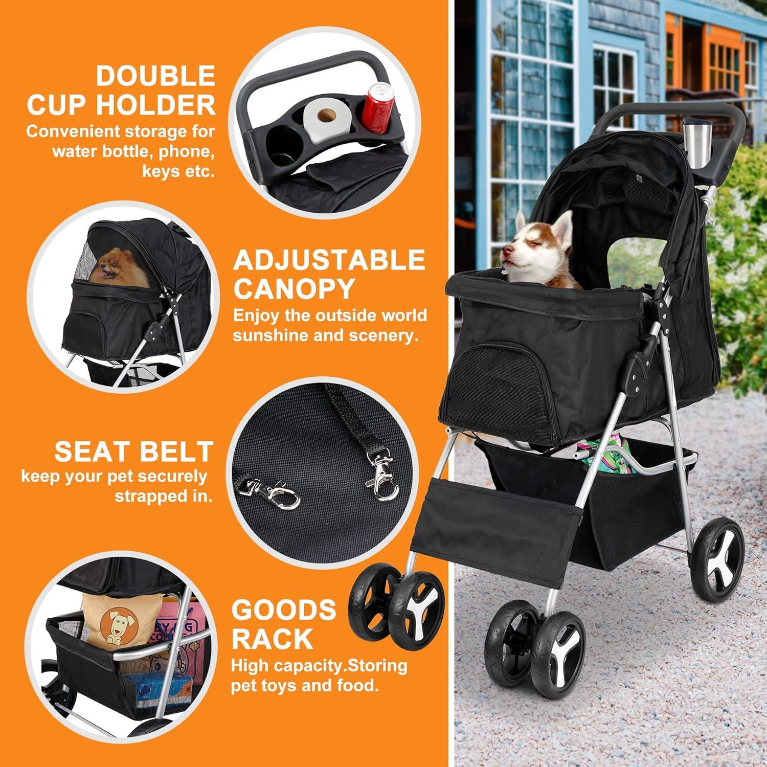 Carrito para Mascotas Nova Negro Plegable 15 kg 4 Ruedas