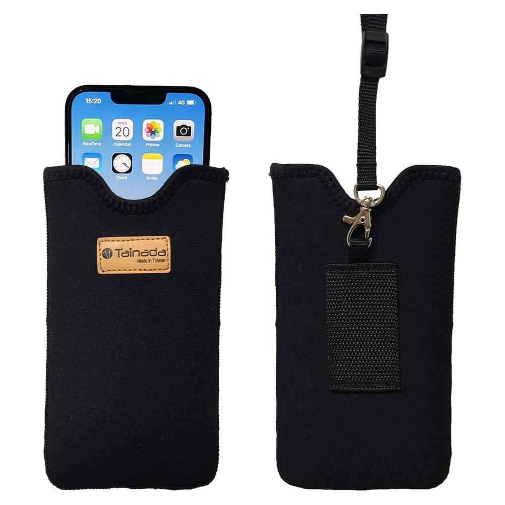 Tainada Neoprene Shockproof Phone Sleeve Pouch Carrying Case for Men Women w/Neck Lanyard, Belt Loop Holster for iPhone 16/15 Plus, 16/15 Pro Max, 16e; Samsung S25, S24+, A54; Google Pixel 9 (Black)