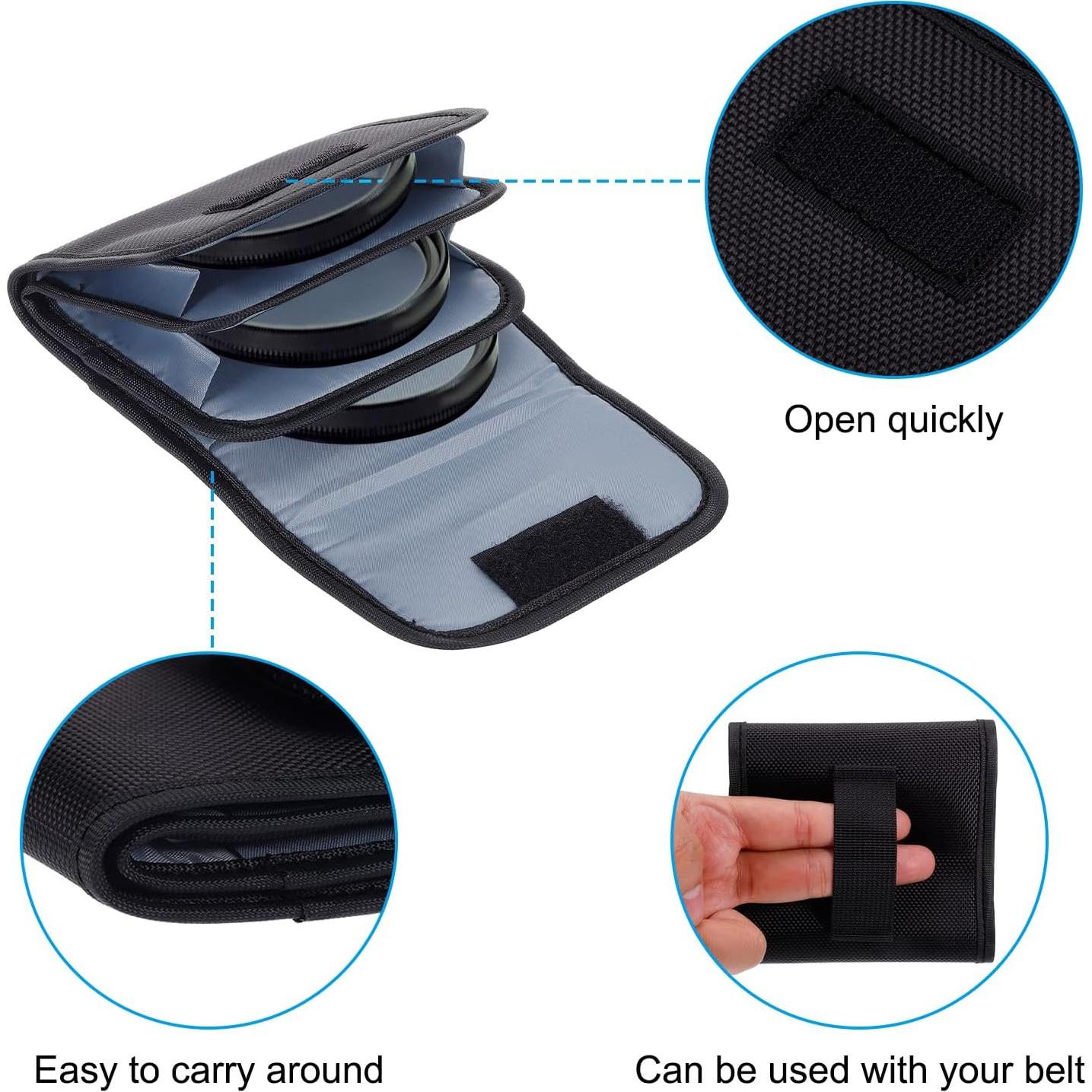 Funda de Filtro de Lente PATIKIL 3 Bolsillos Negro 82mm