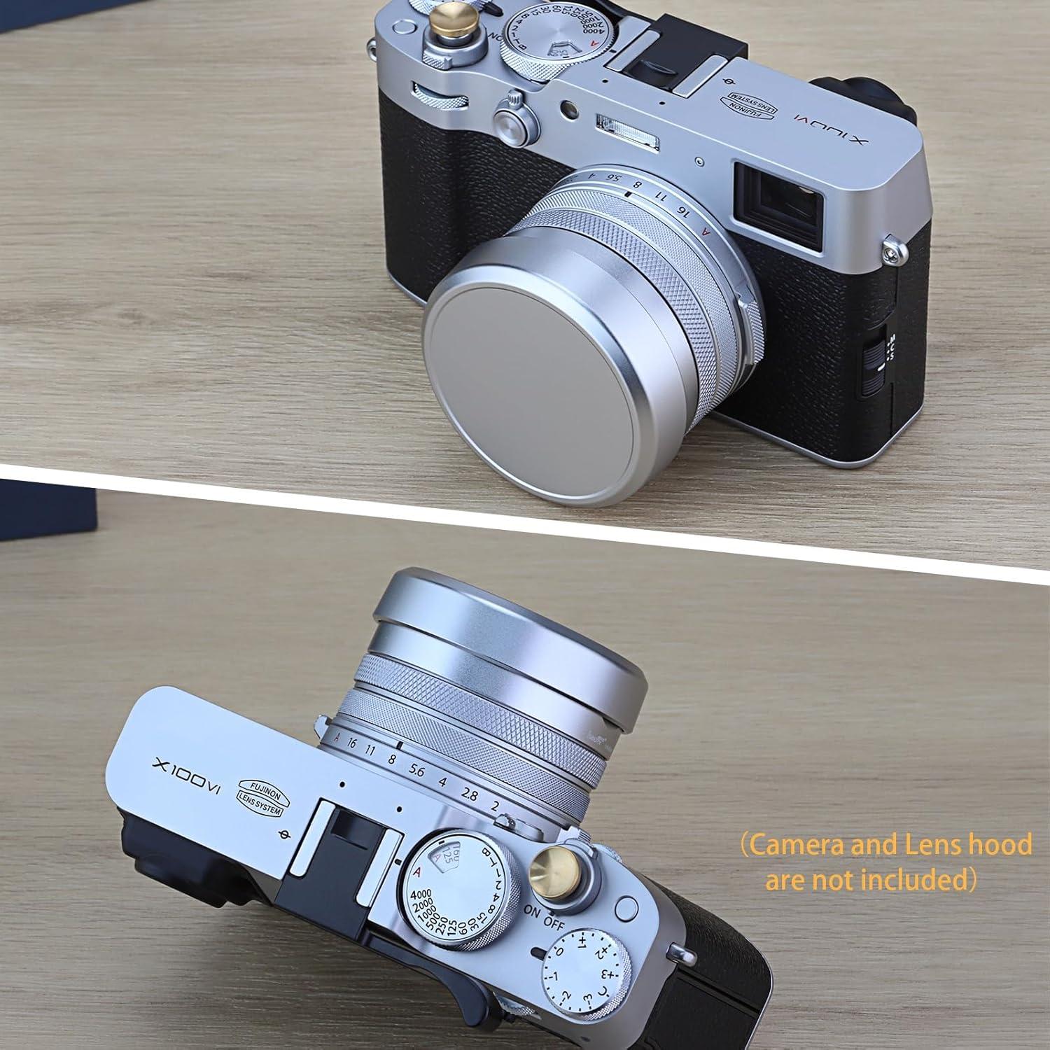 Capucha de lente de metal Haoge para Fujifilm X100VI/X100V Plata