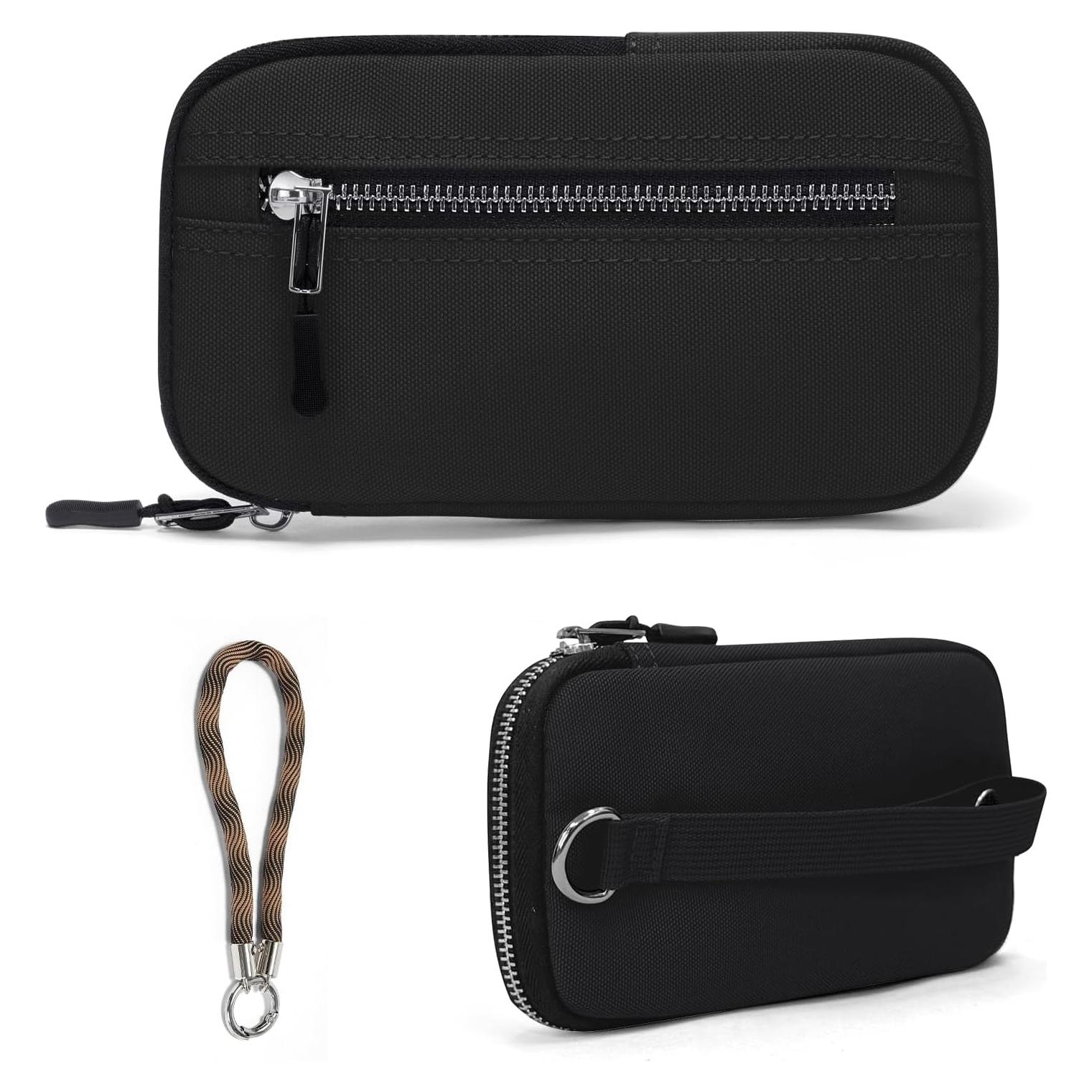 Cartera de muñeca unisex negra con 2 bolsillos y llavero