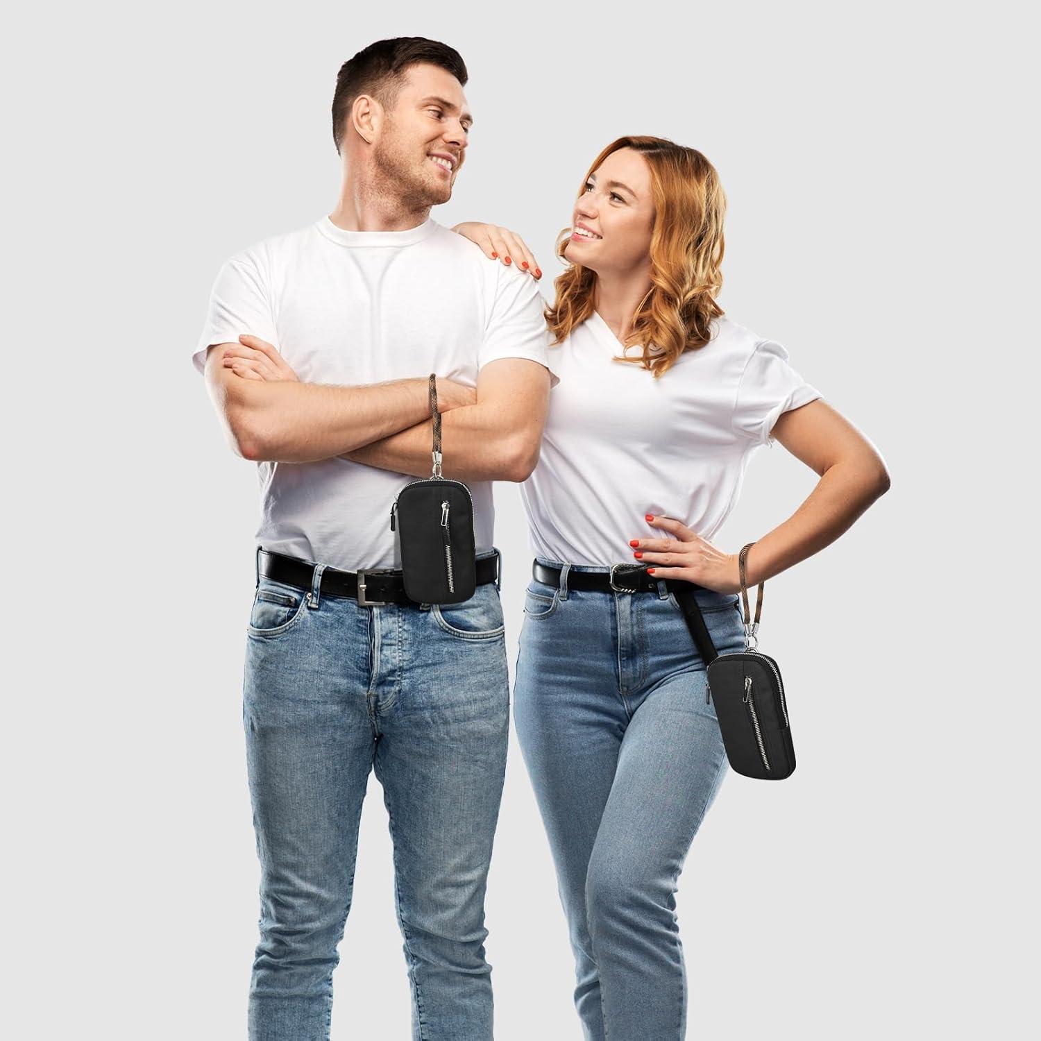 Cartera de muñeca unisex negra con 2 bolsillos y llavero