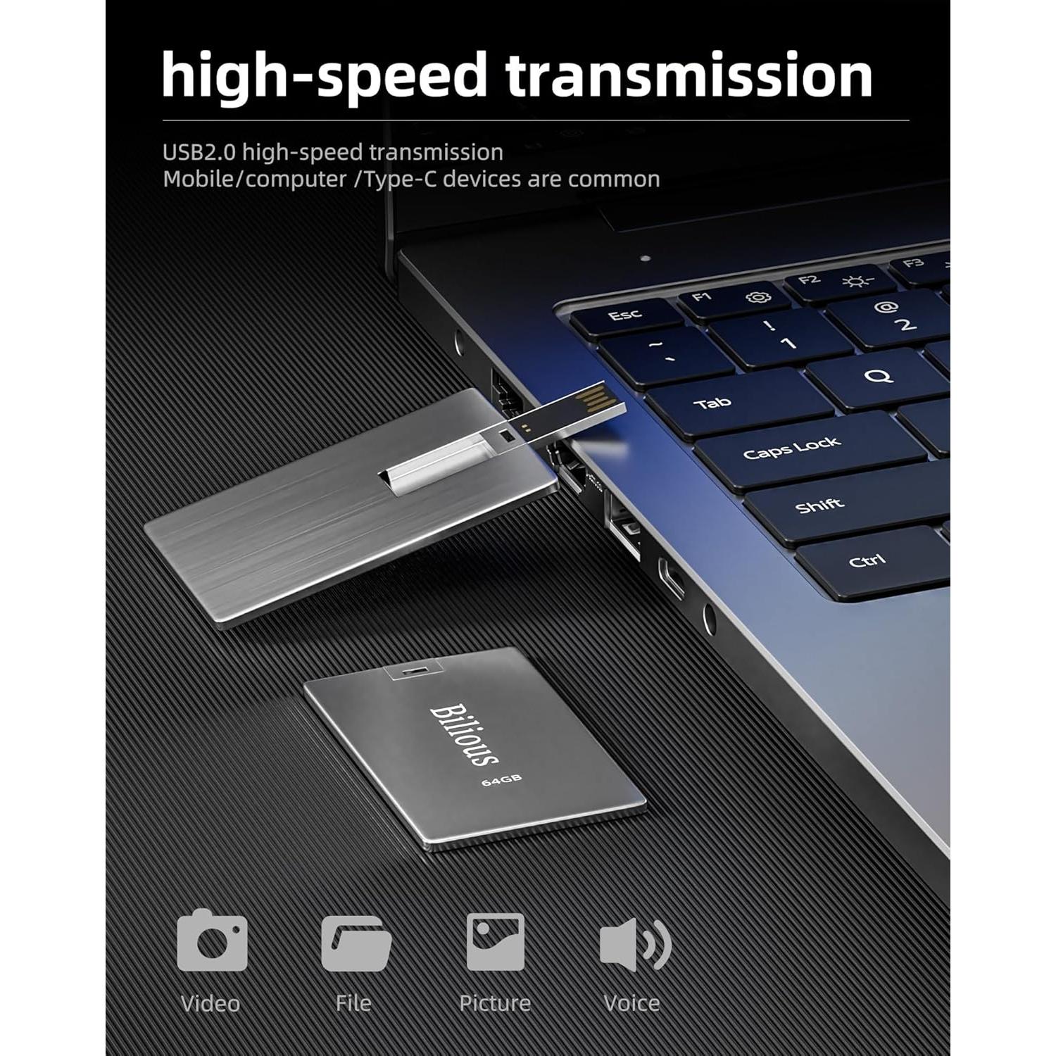 Unidad Flash USB Bilious 64GB Metal Portátil 2PCS a Prueba de Agua