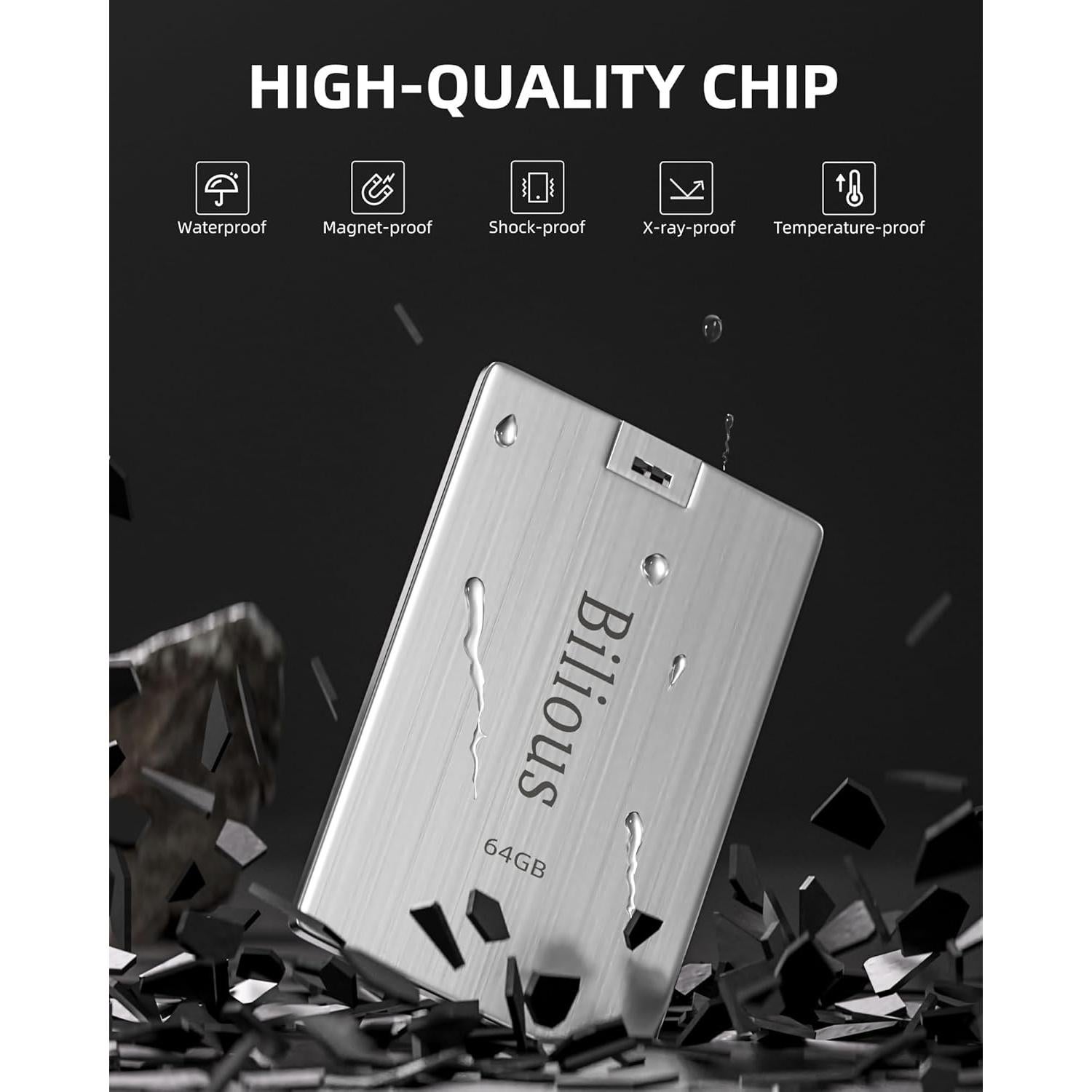 Unidad Flash USB Bilious 64GB Metal Portátil 2PCS a Prueba de Agua