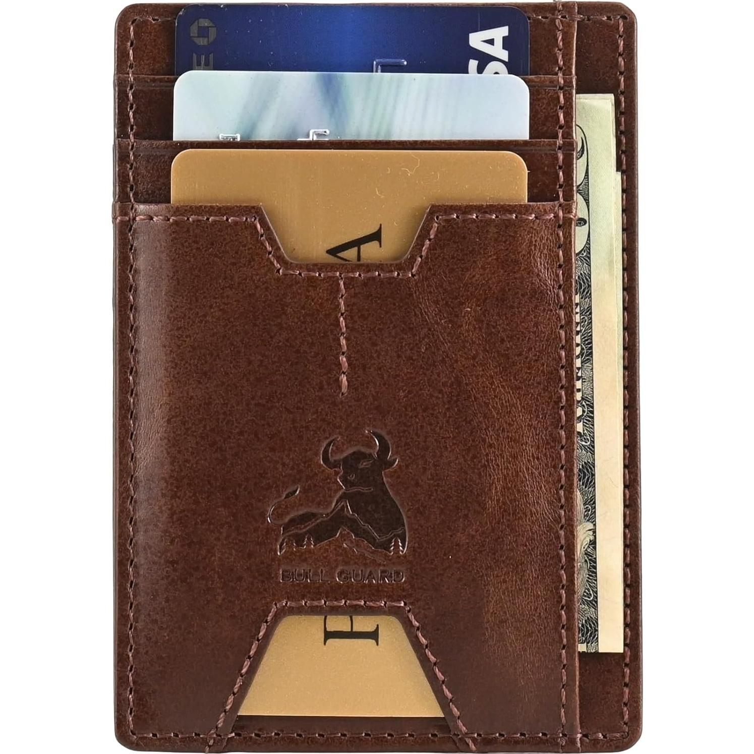 Cartera delgada de cuero Bull Guard con bloqueo RFID - Marrón