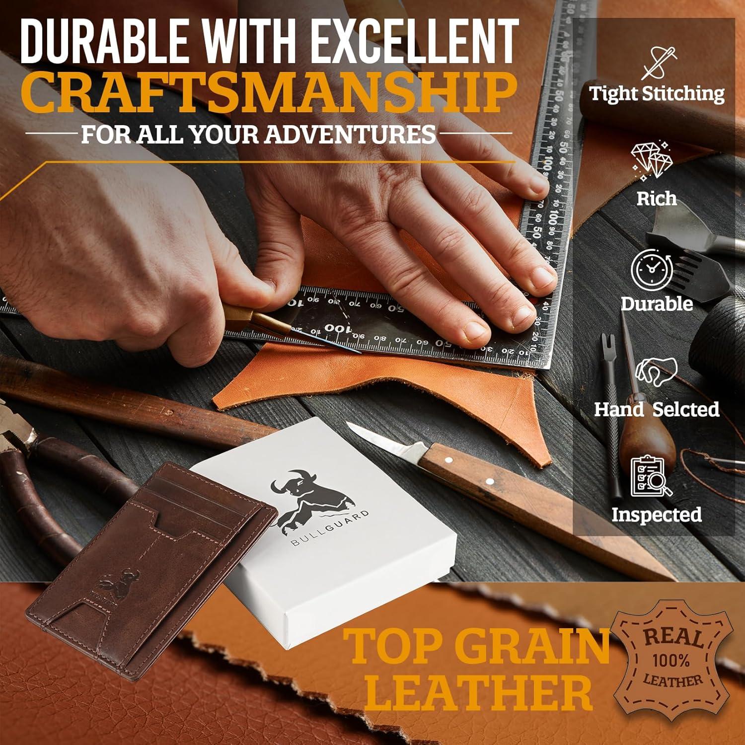 Cartera delgada de cuero Bull Guard con bloqueo RFID - Marrón