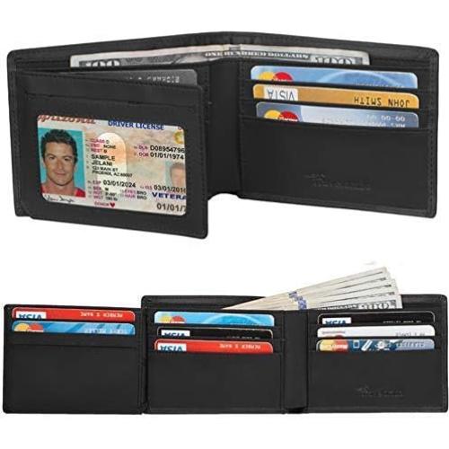 Billetera Travelambo para hombres RFID cuero negro trifold