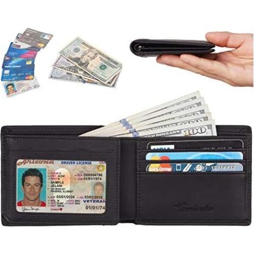 Billetera Travelambo para hombres RFID cuero negro trifold