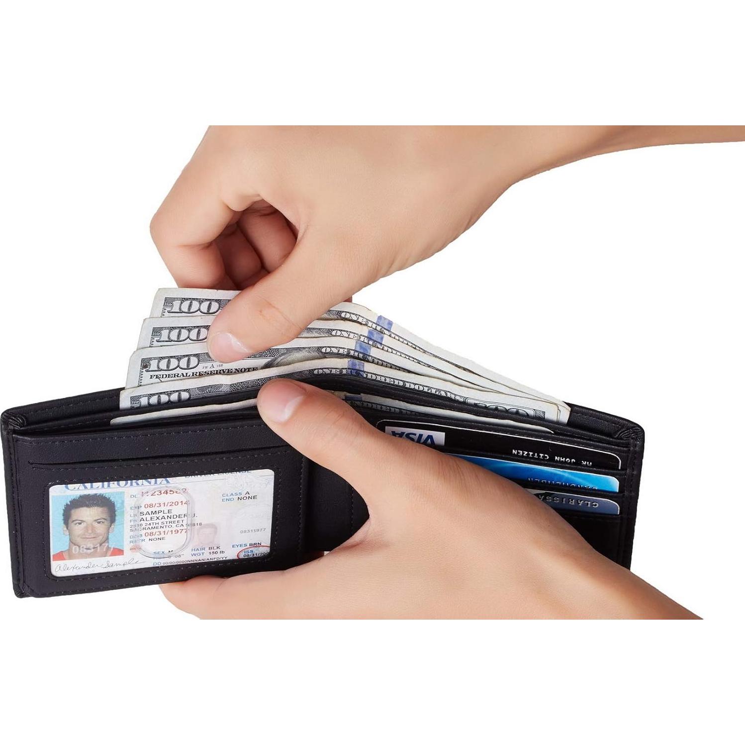 Billetera Travelambo para hombres RFID cuero negro trifold