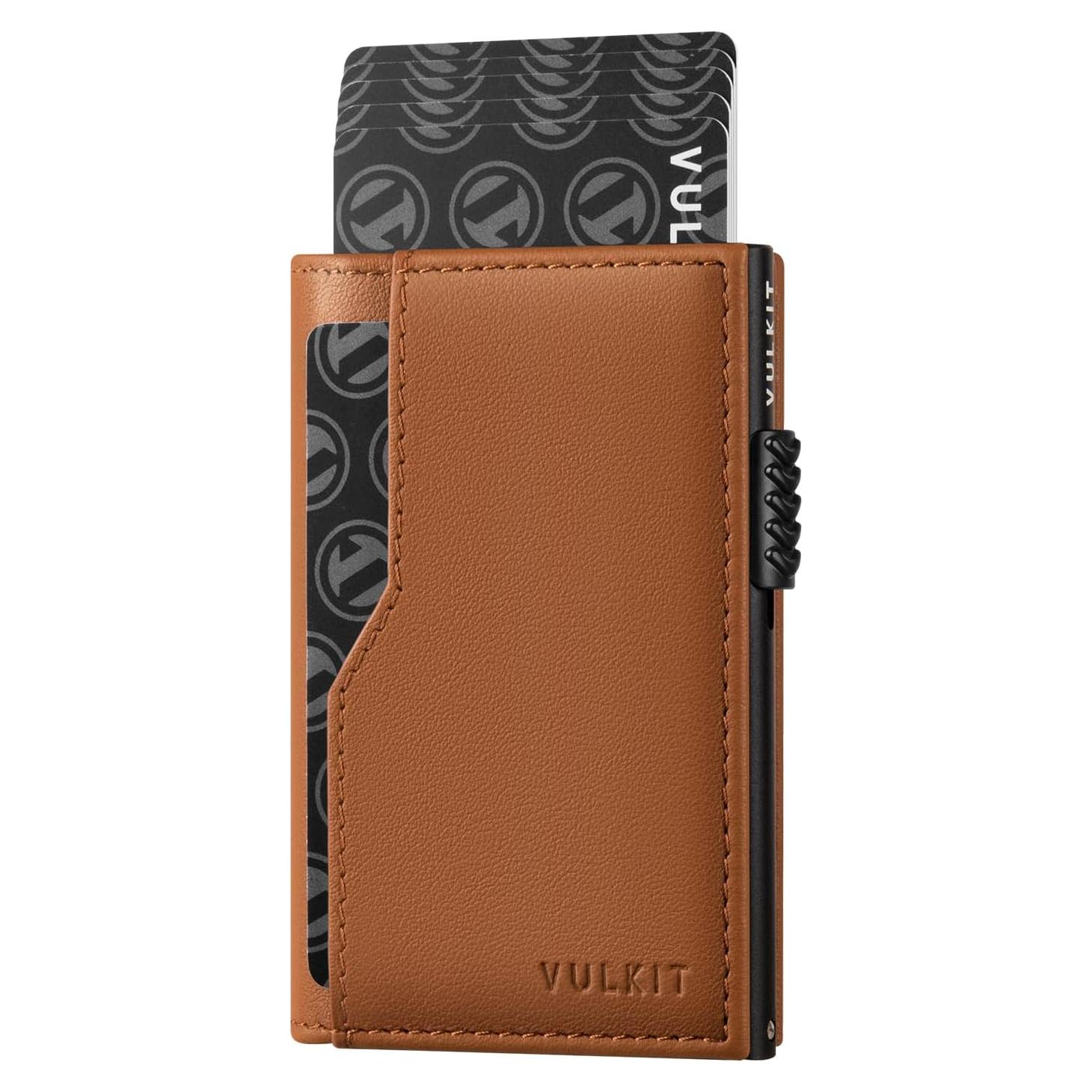 Cartera Portatarjetas VULKIT RFID Minimalista Marrón 12 Tarjetas