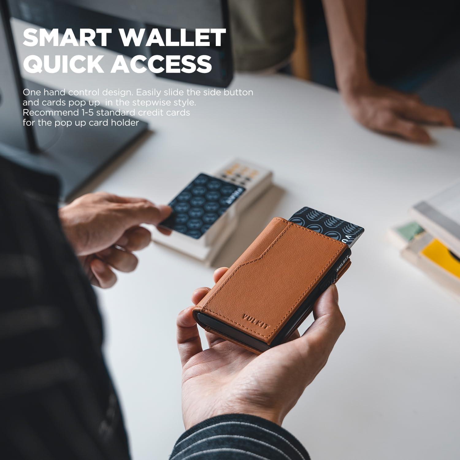 Cartera Portatarjetas VULKIT RFID Minimalista Marrón 12 Tarjetas