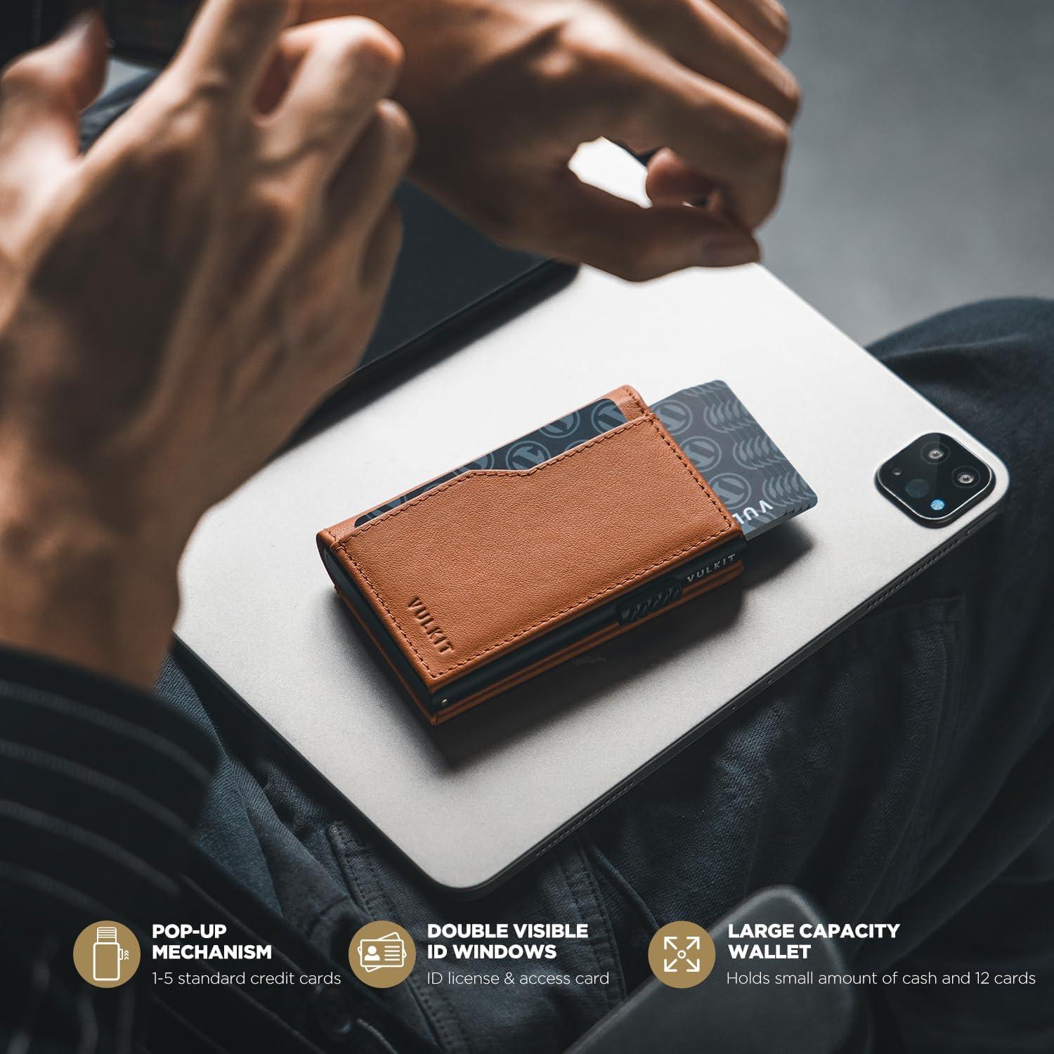 Cartera Portatarjetas VULKIT RFID Minimalista Marrón 12 Tarjetas