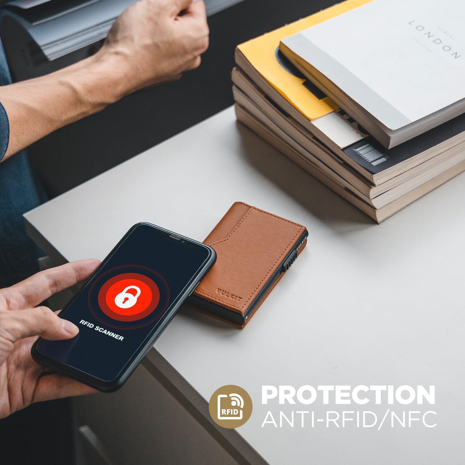 Cartera Portatarjetas VULKIT RFID Minimalista Marrón 12 Tarjetas