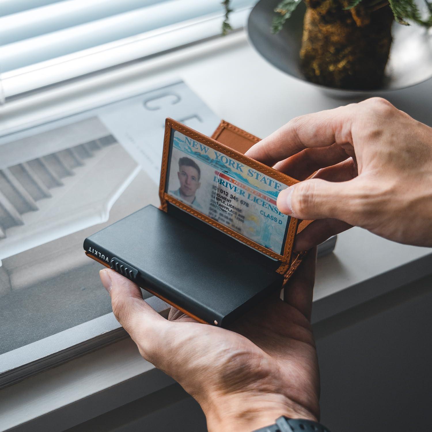 Cartera Portatarjetas VULKIT RFID Minimalista Marrón 12 Tarjetas