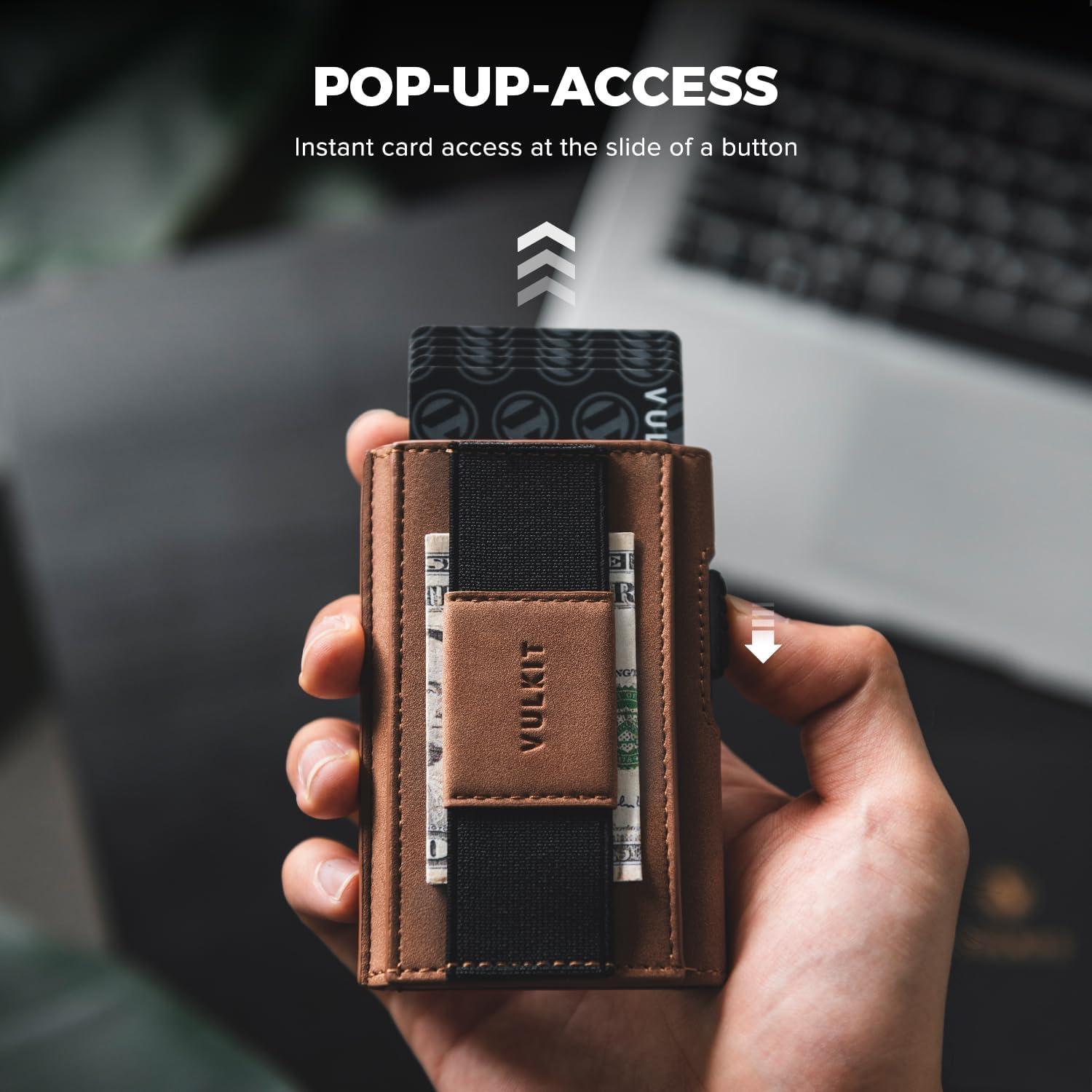 Cartera Minimalista VULKIT Marrón para 8 Tarjetas con RFID