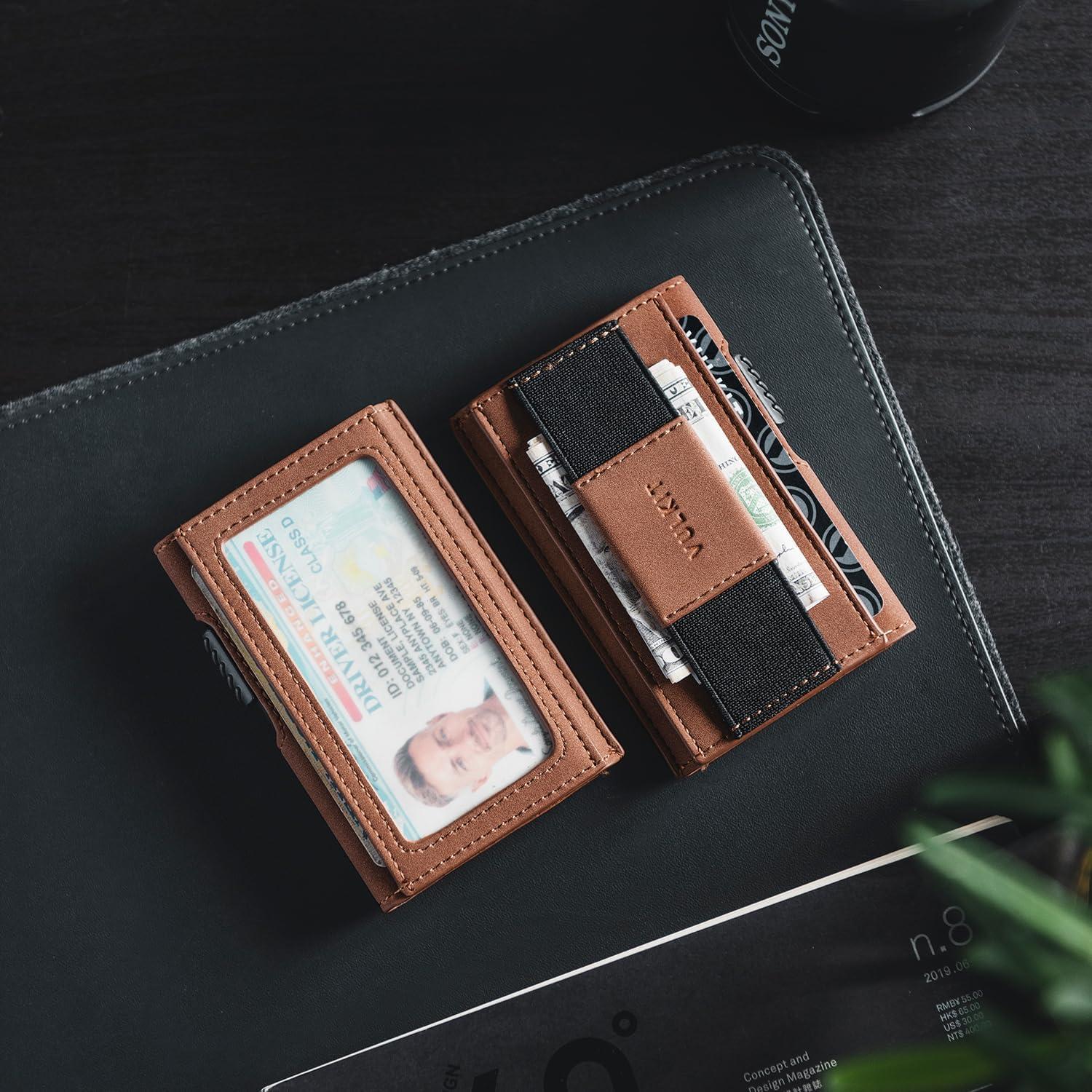 Cartera Minimalista VULKIT Marrón para 8 Tarjetas con RFID