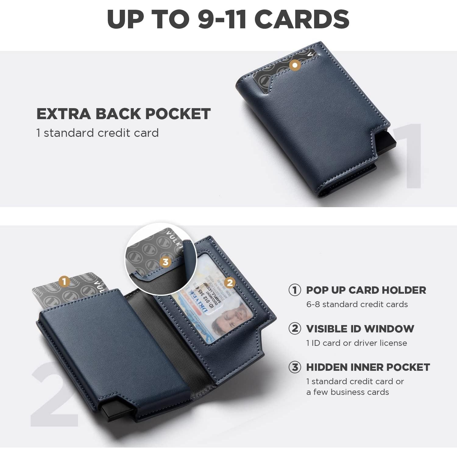 Billetera Minimalista VULKIT Hombre Cuero RFID 11 Tarjetas