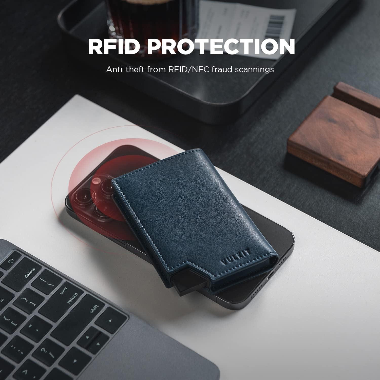Billetera Minimalista VULKIT Hombre Cuero RFID 11 Tarjetas