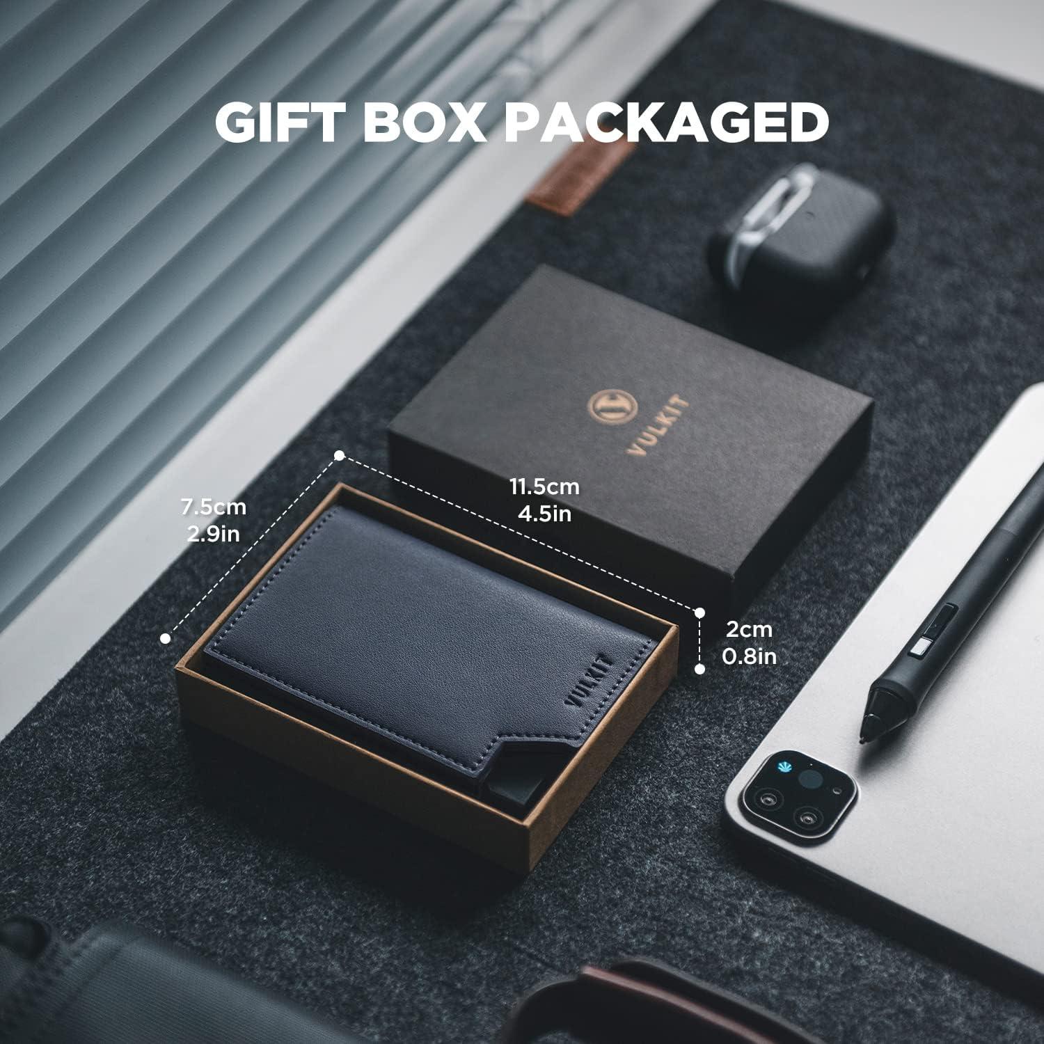 Billetera Minimalista VULKIT Hombre Cuero RFID 11 Tarjetas