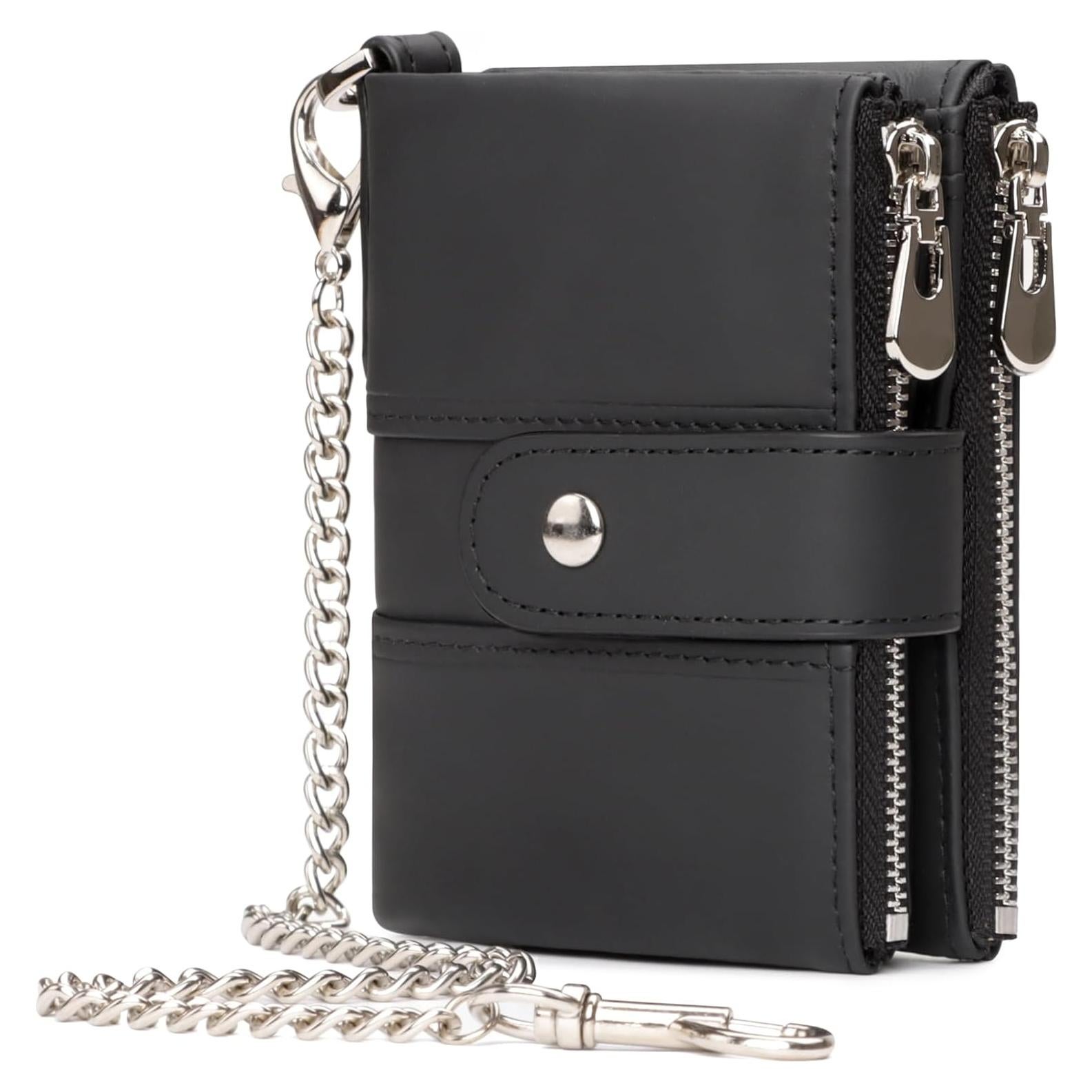 Cartera de Hombre LAREET Cuero Genuino Bifold RFID Cadena