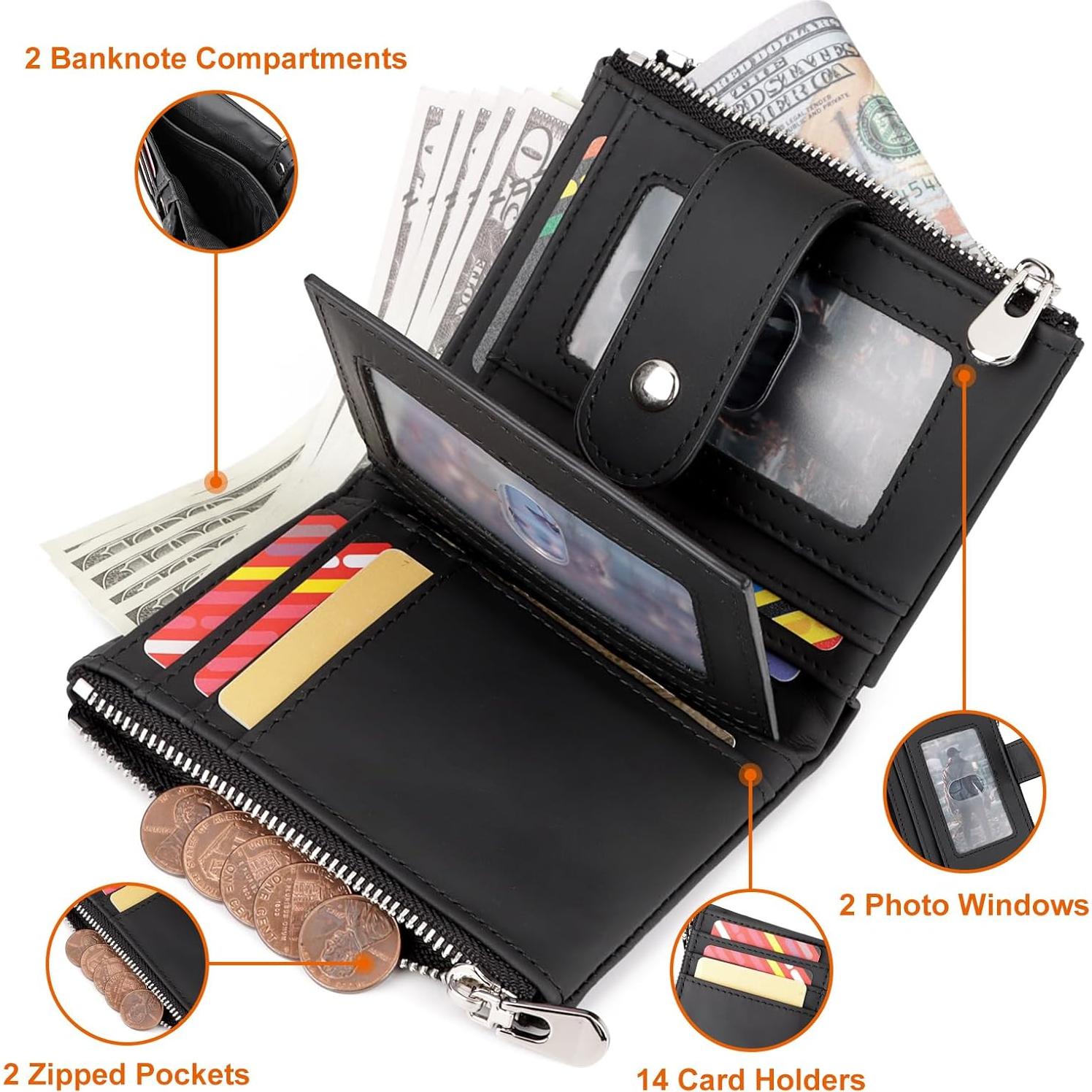 Cartera de Hombre LAREET Cuero Genuino Bifold RFID Cadena