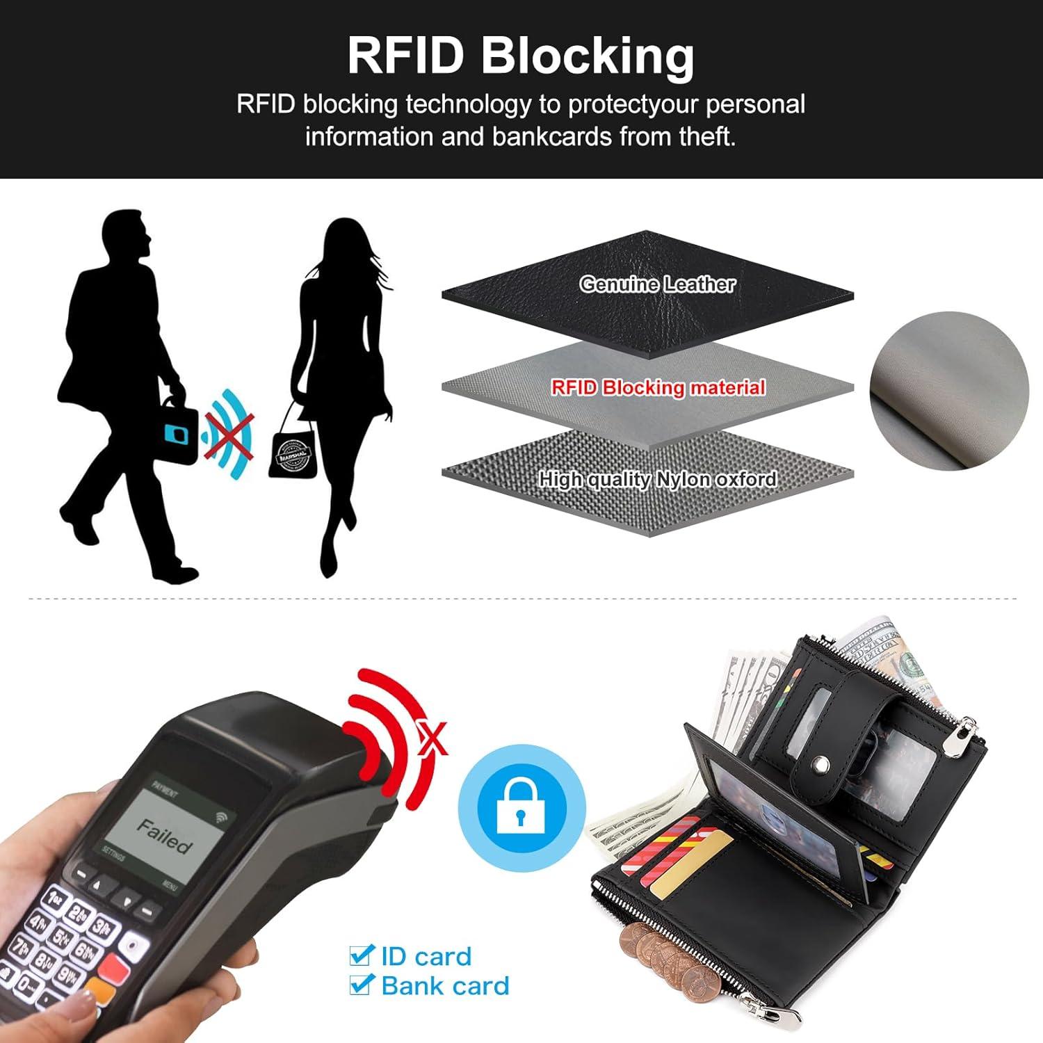 Cartera de Hombre LAREET Cuero Genuino Bifold RFID Cadena