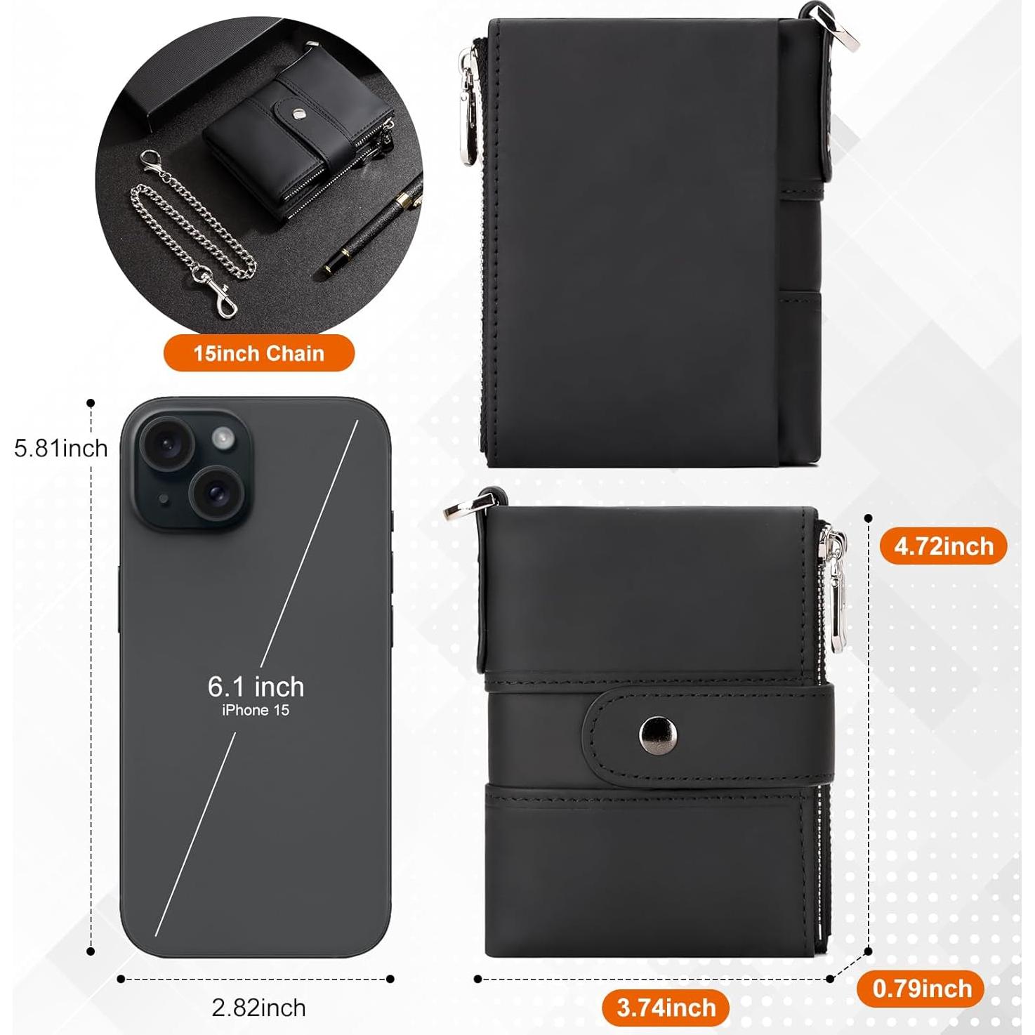 Cartera de Hombre LAREET Cuero Genuino Bifold RFID Cadena