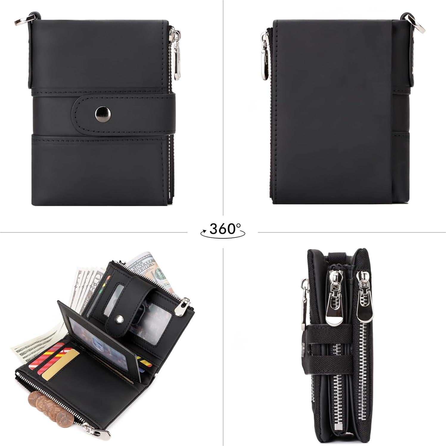 Cartera de Hombre LAREET Cuero Genuino Bifold RFID Cadena