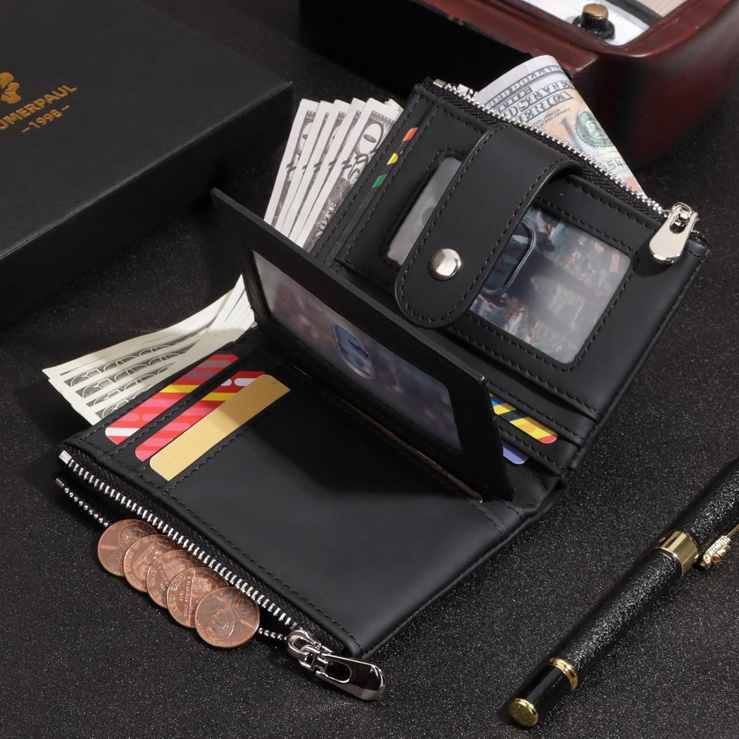 Cartera de Hombre LAREET Cuero Genuino Bifold RFID Cadena