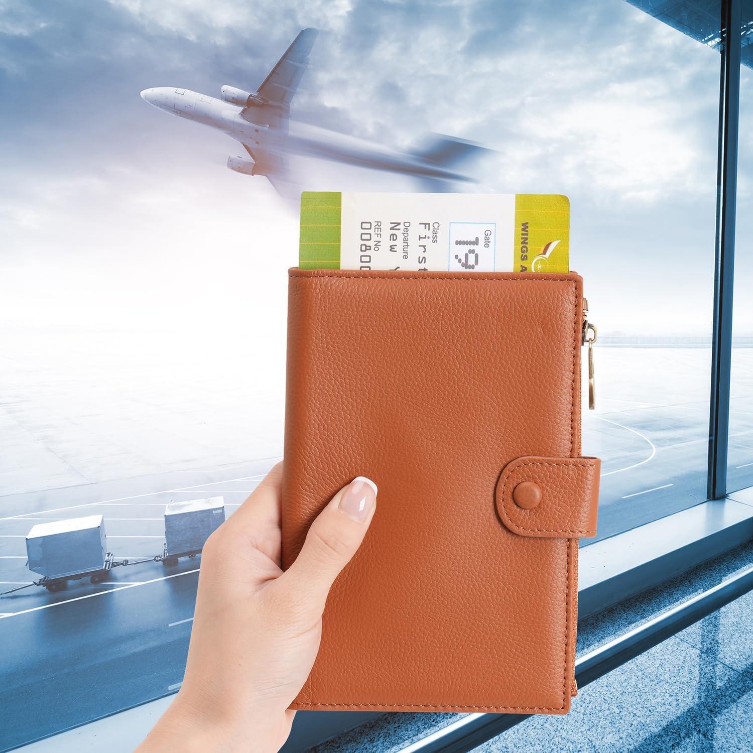 Cartera de Pasaporte de Cuero Wason - Billetera Unisex RFID Marrón