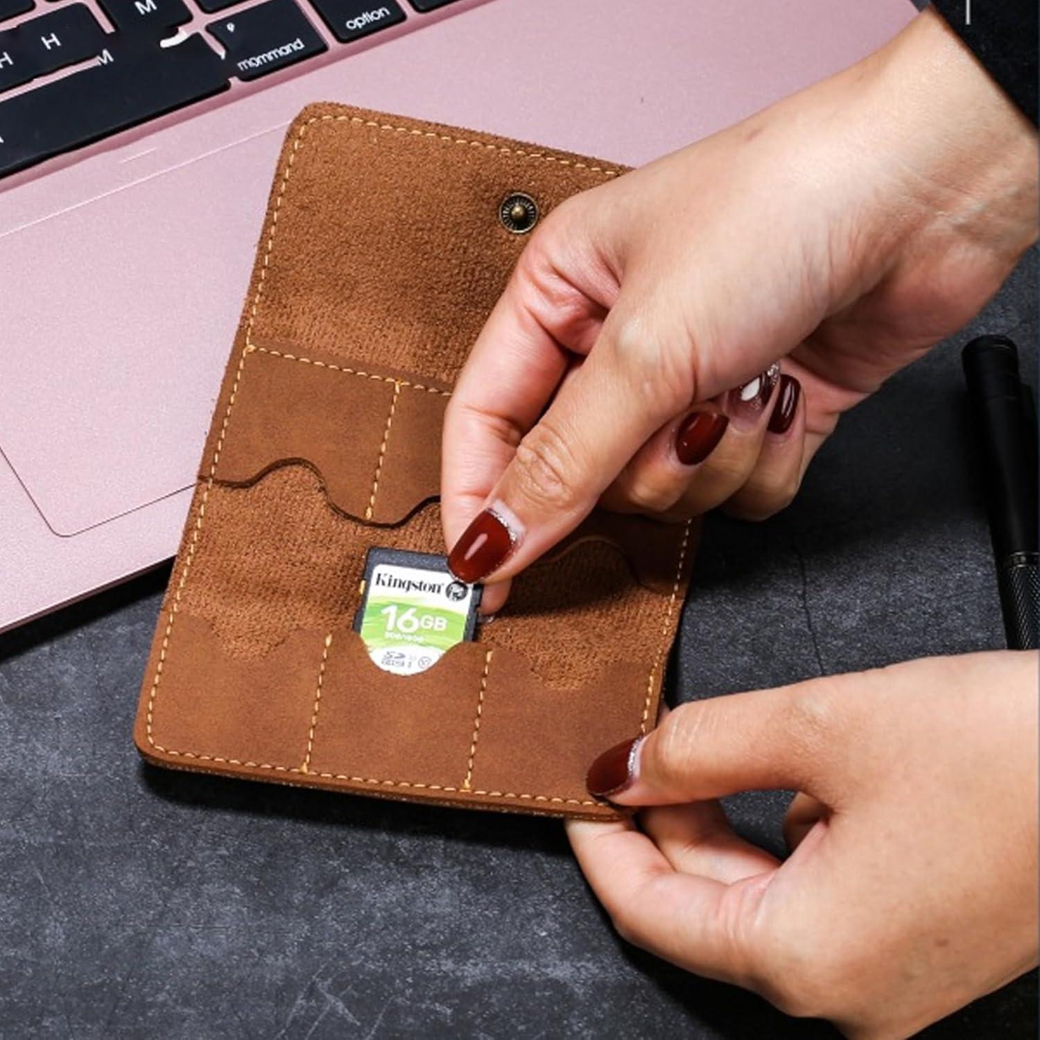 Funda Organizador de Tarjetas SD WYSJYBHJ de Cuero PU - 6 Ranuras