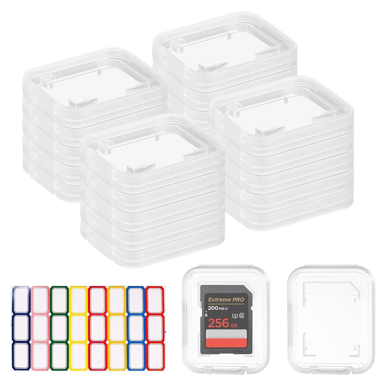 ISKYBOB 20 Cajas Transparentes para Tarjetas SD con 24 Etiquetas
