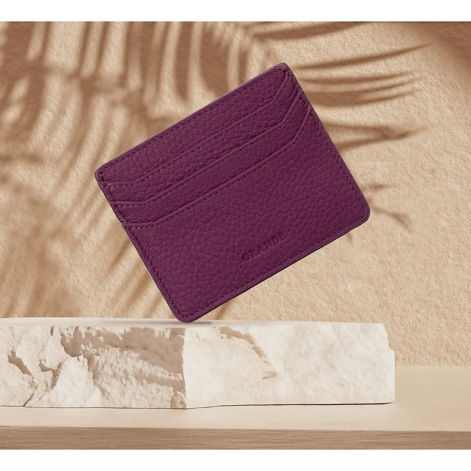 Tarjetero de Cuero Genuino Grande 3633 Minimalista Púrpura