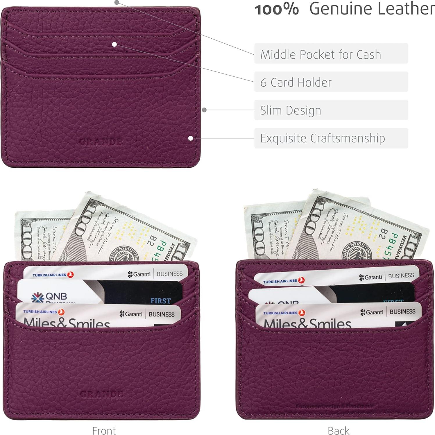 Tarjetero de Cuero Genuino Grande 3633 Minimalista Púrpura