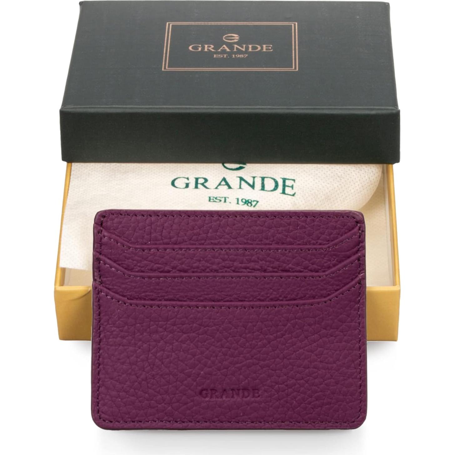 Tarjetero de Cuero Genuino Grande 3633 Minimalista Púrpura