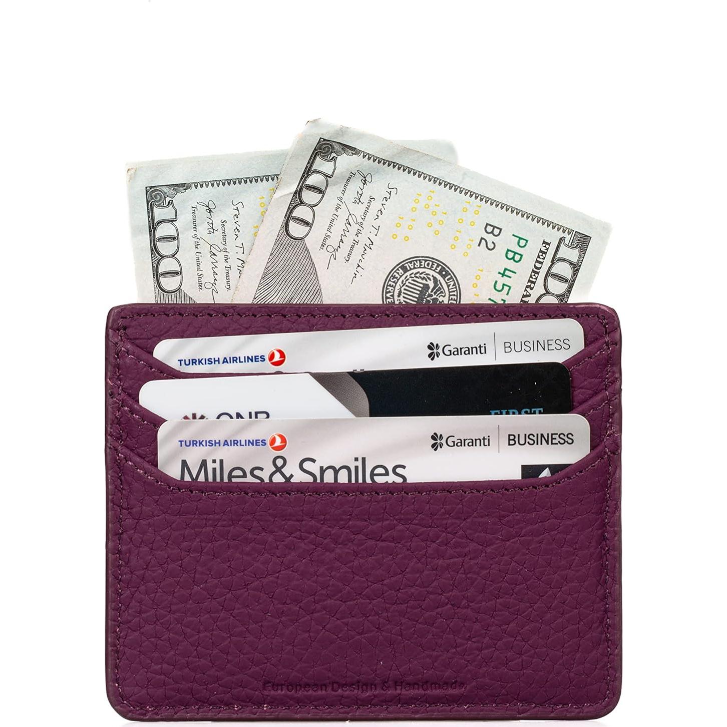 Tarjetero de Cuero Genuino Grande 3633 Minimalista Púrpura