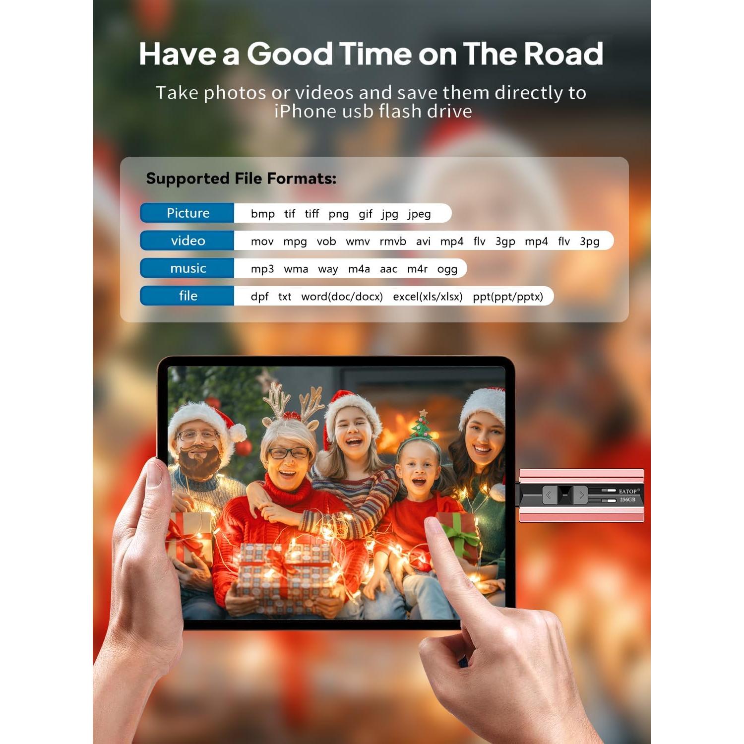 Unidad Flash 256GB EATOP Rosa Claro para iPhone y Android