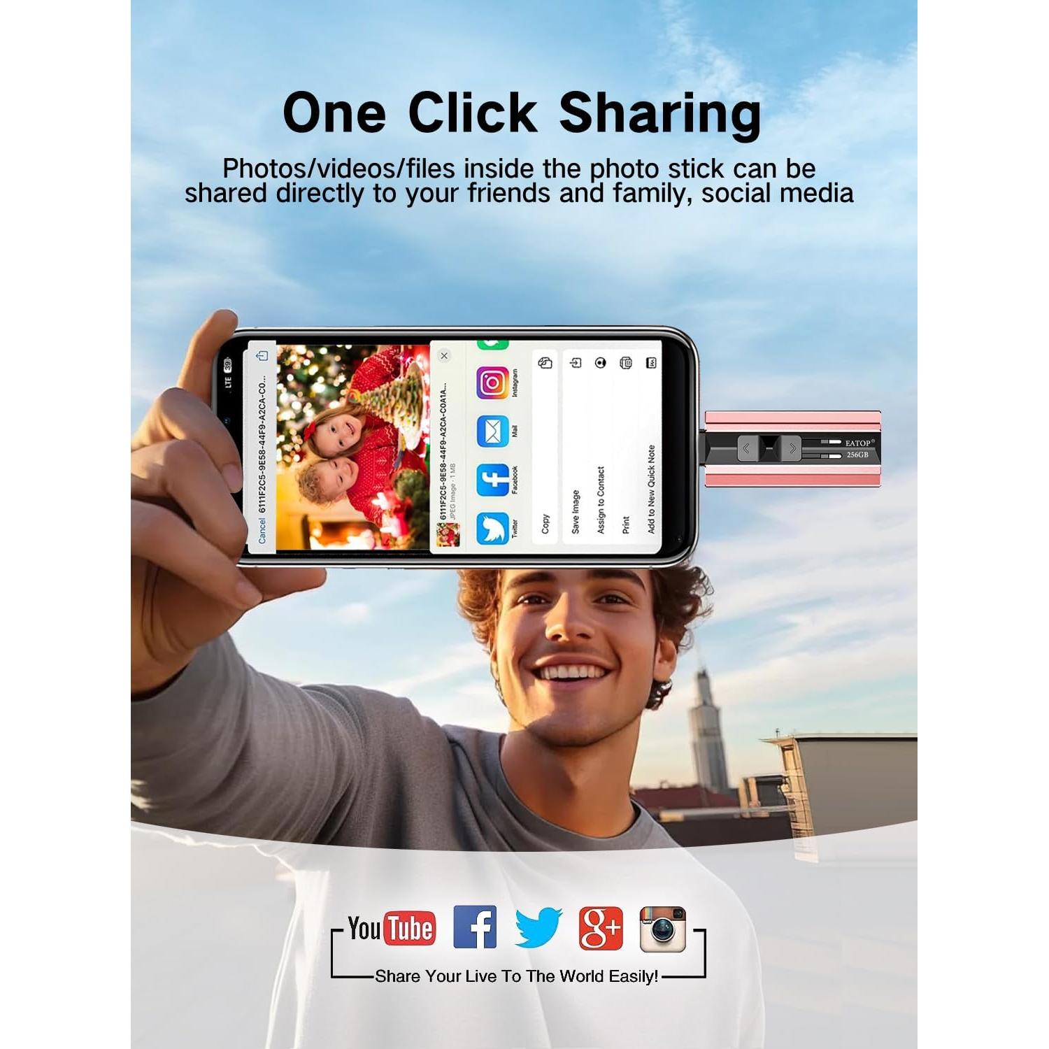 Unidad Flash 256GB EATOP Rosa Claro para iPhone y Android