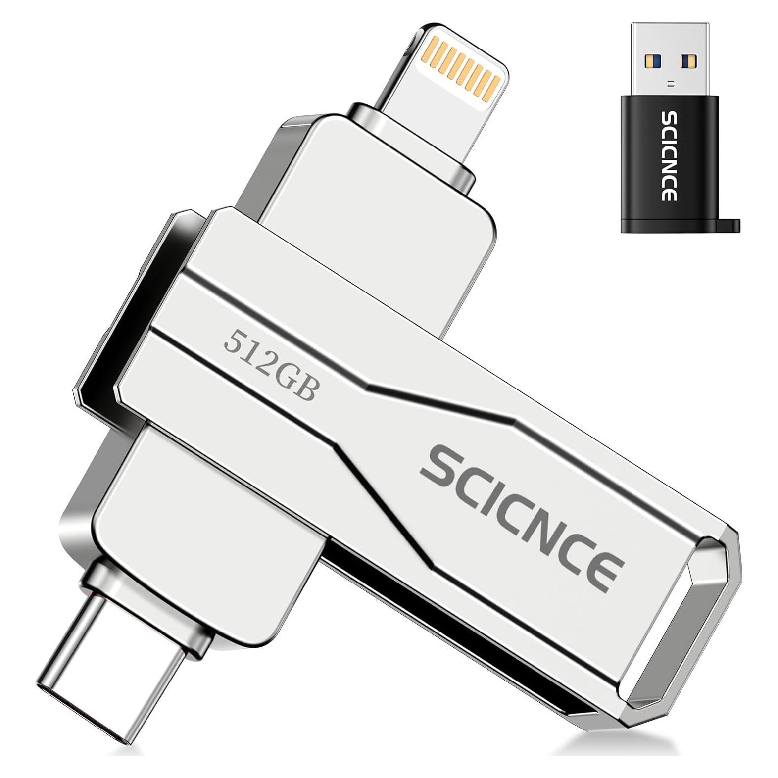 Unidad Flash USB 512GB SCICNCE para iPhone y iPad - Metal Plata