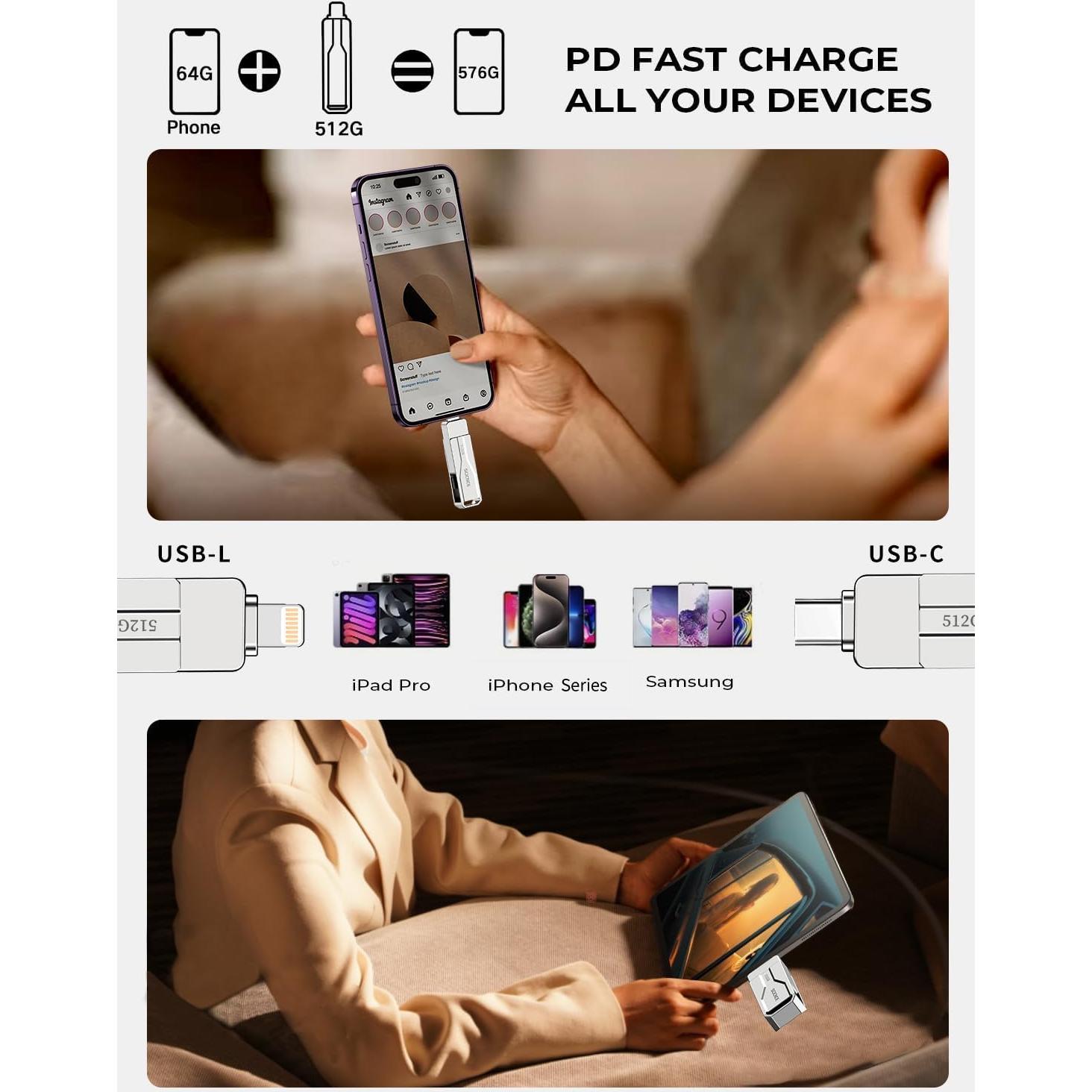 Unidad Flash USB 512GB SCICNCE para iPhone y iPad - Metal Plata