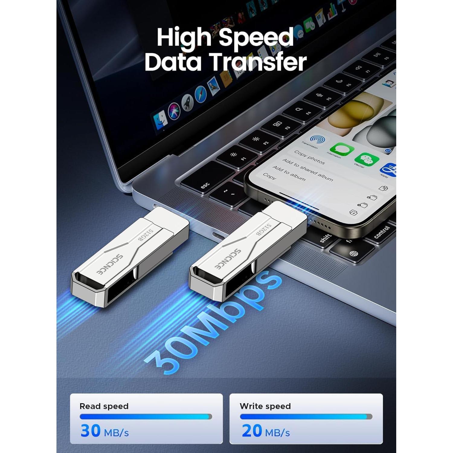 Unidad Flash USB 512GB SCICNCE para iPhone y iPad - Metal Plata