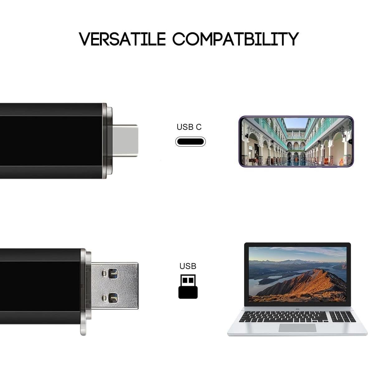 Paquete 2 Unidades 64GB USB Flash Doble Tipo C + USB A