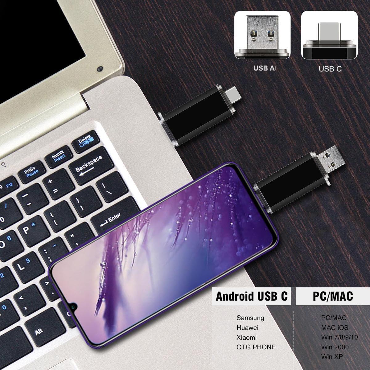 Paquete 2 Unidades 64GB USB Flash Doble Tipo C + USB A