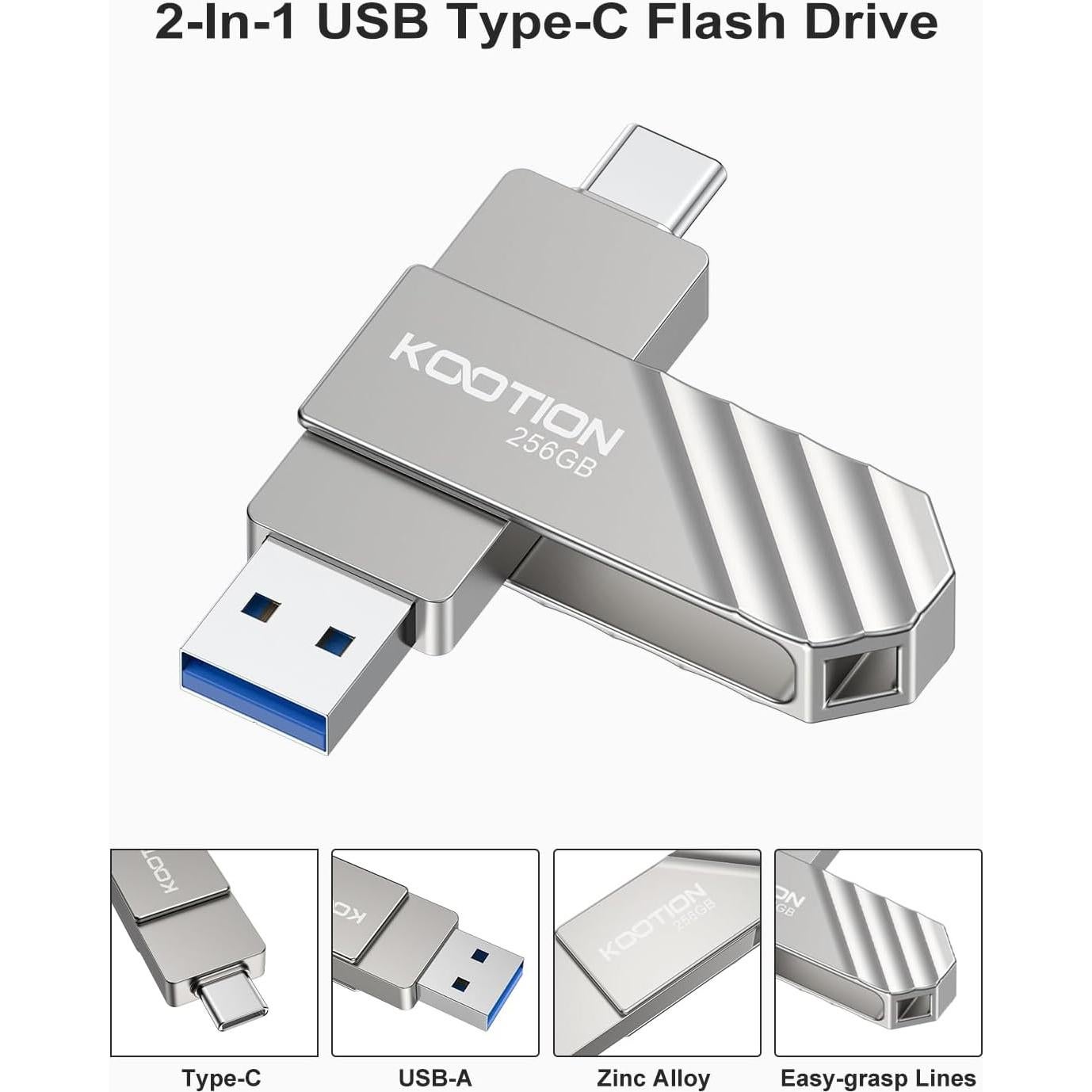 Unidad Flash USB 3.2 KOOTION 256GB Tipo C y A 450MB/s