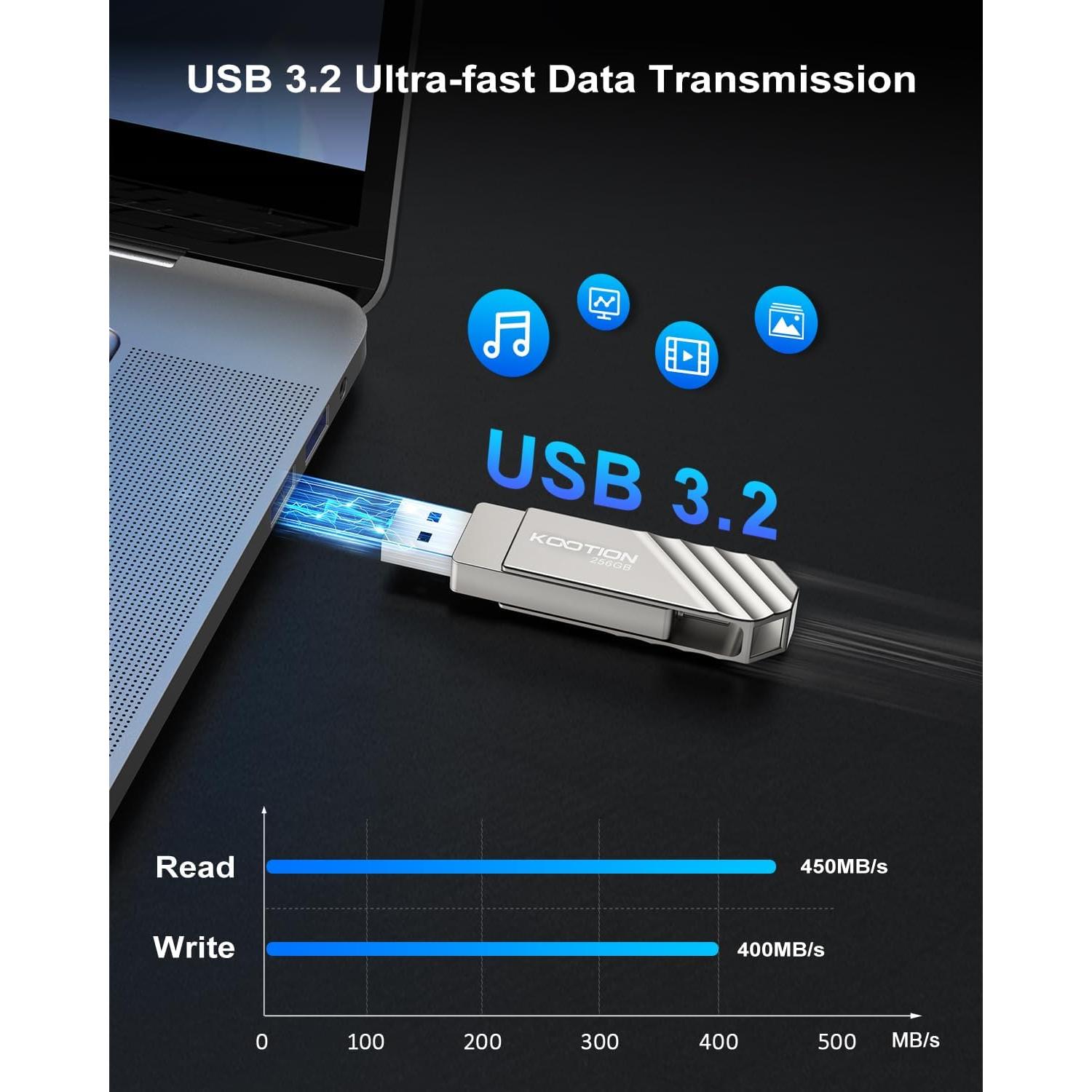 Unidad Flash USB 3.2 KOOTION 256GB Tipo C y A 450MB/s
